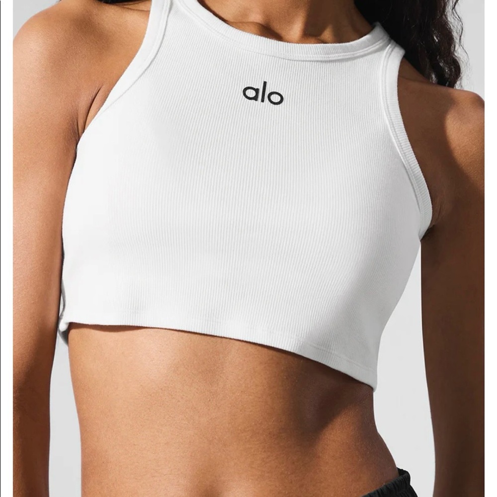 ALO aspire ribbed white crop top